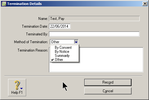 Termination Details windoe